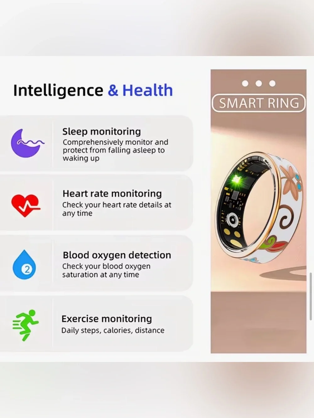 Smart Ring Water Proof Woman’s Fitness Medical Health Remote Camera Wearable